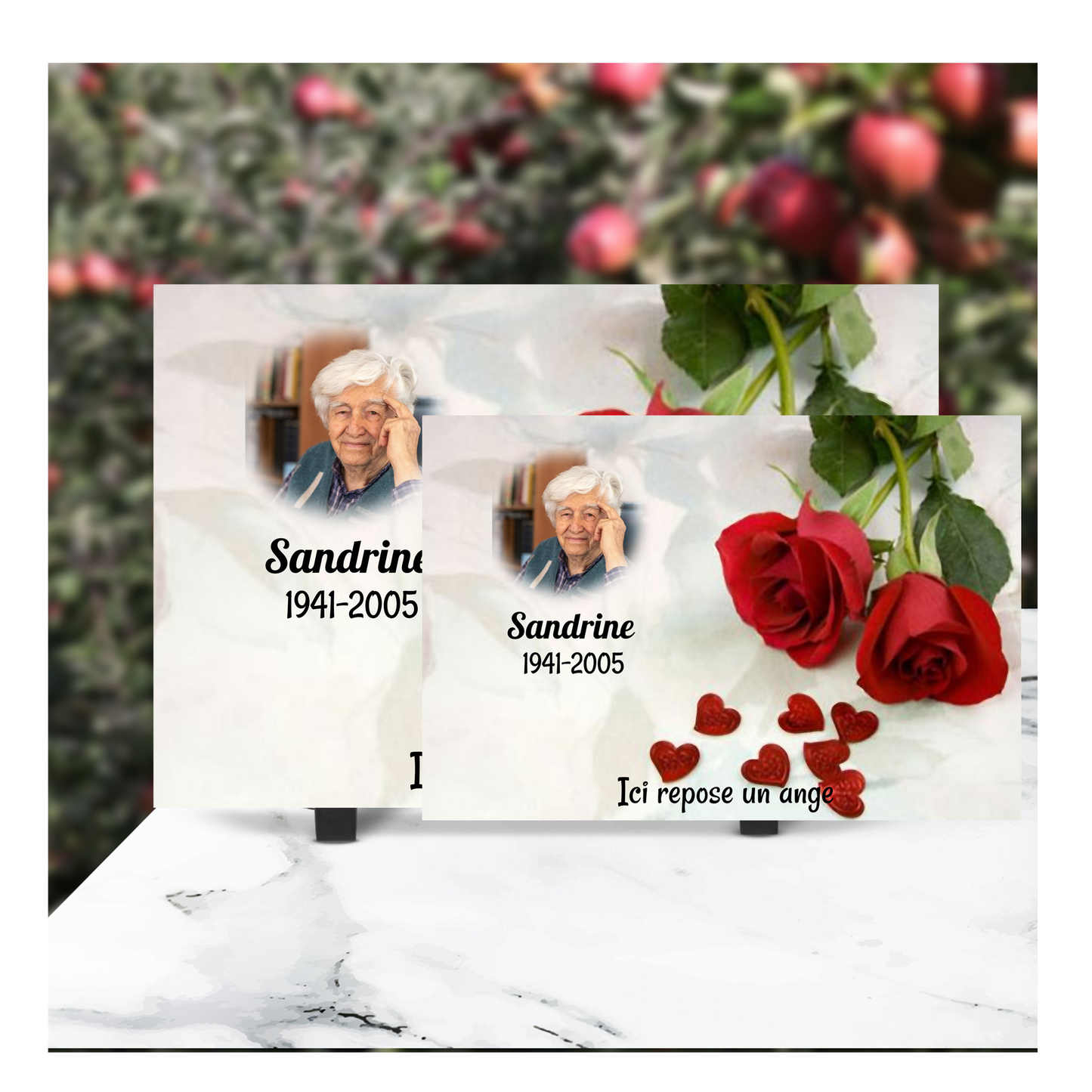 Plaque Funéraire Roses Rouges