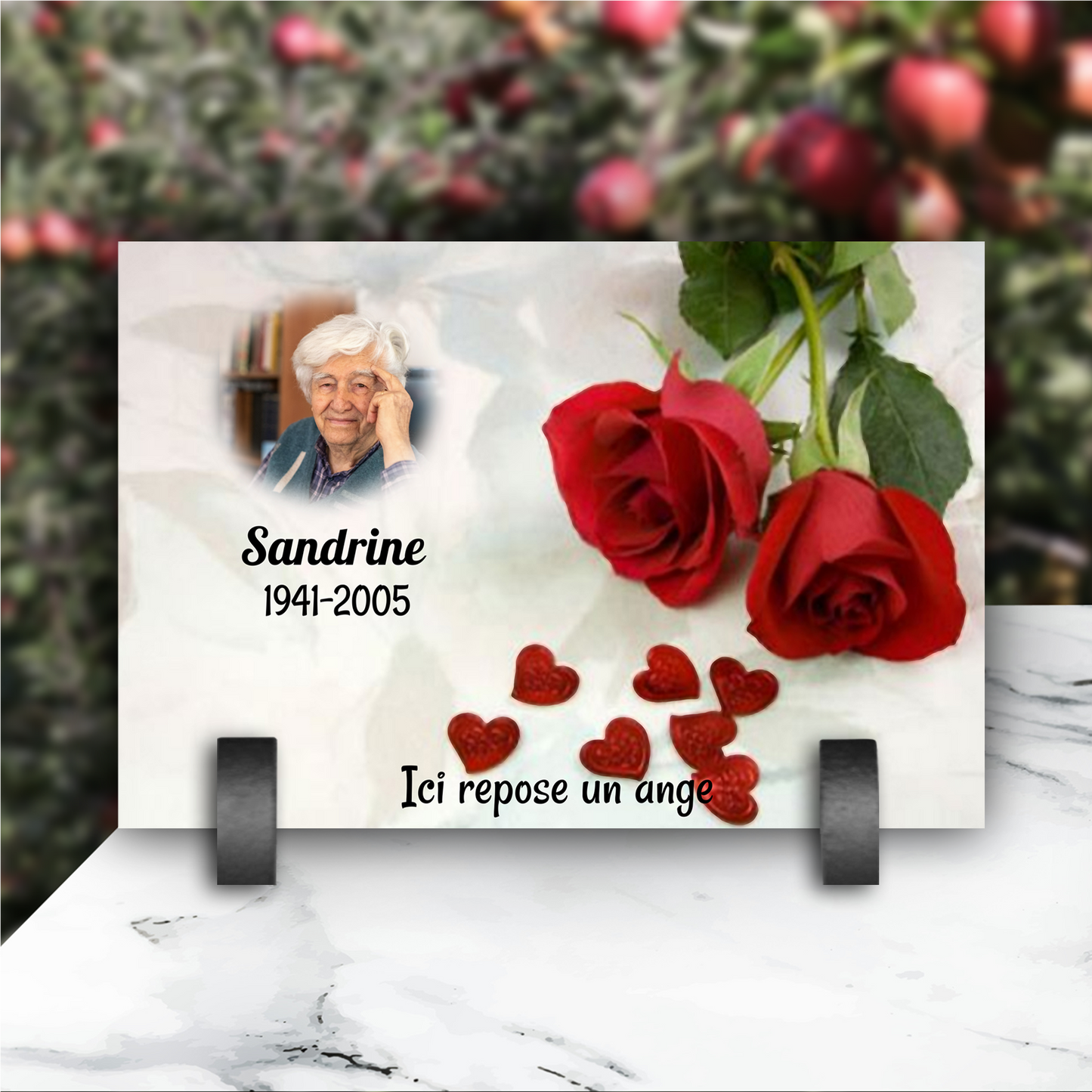 Plaque Funéraire Roses Rouges