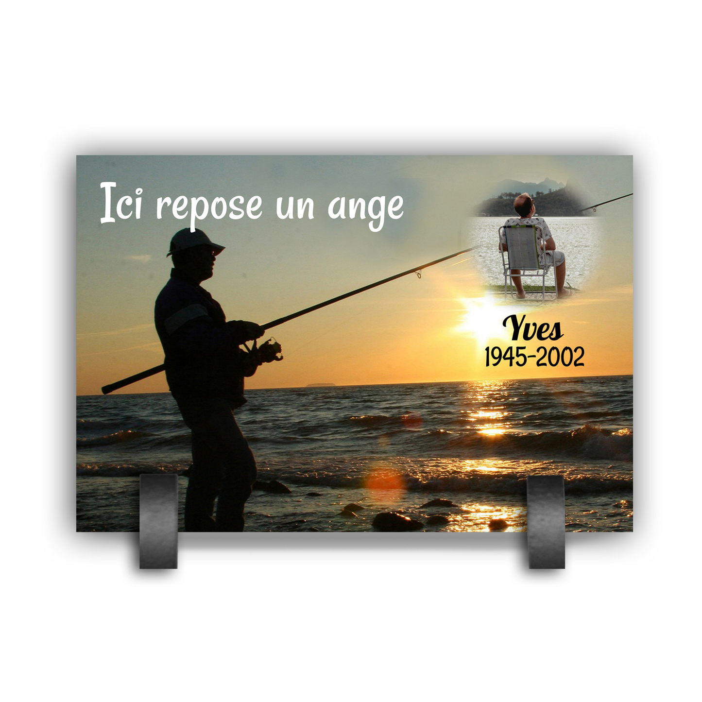 Plaque Funéraire Pêcheur & Lac