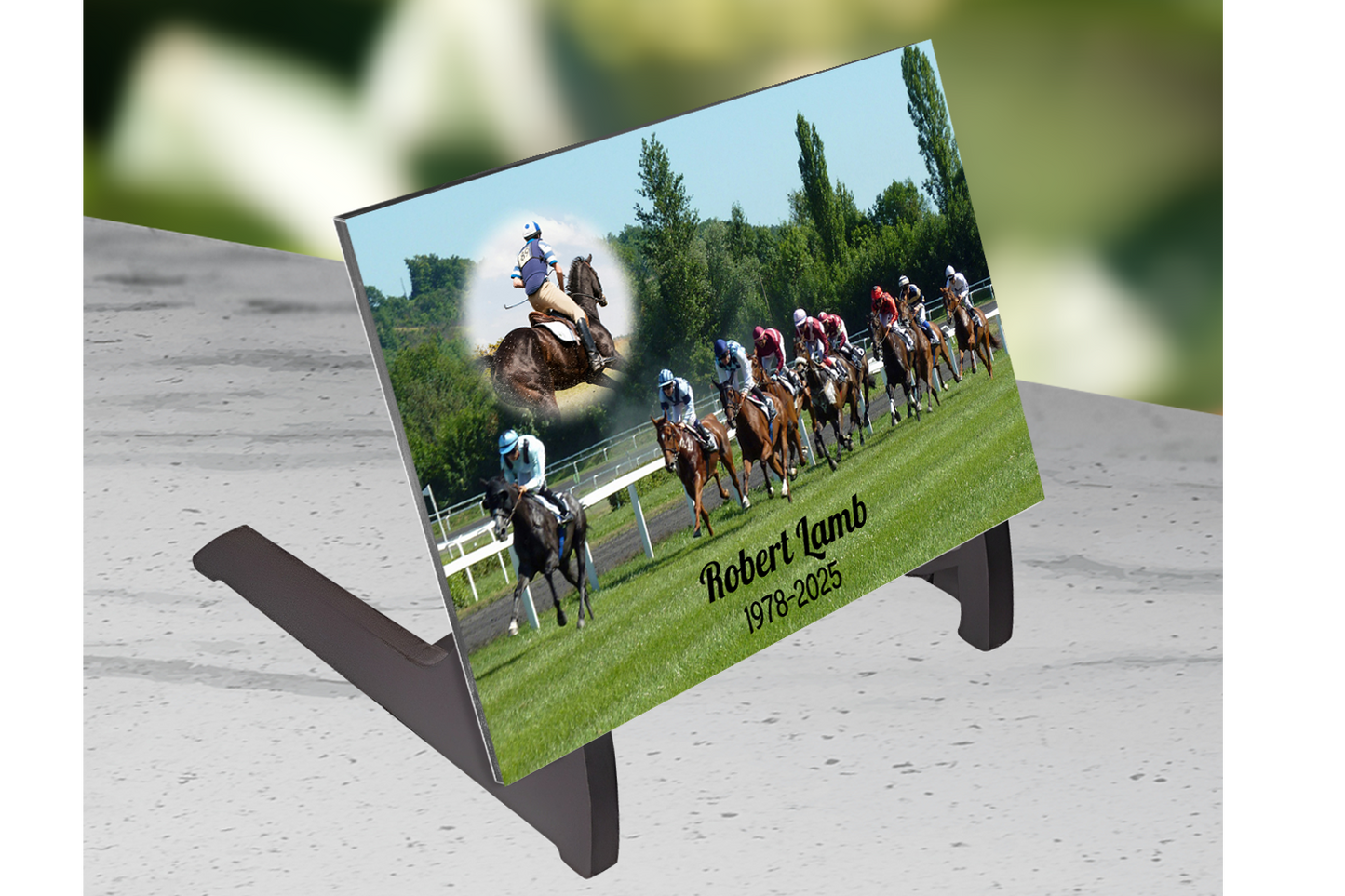 Plaque Funéraire Course Hippique