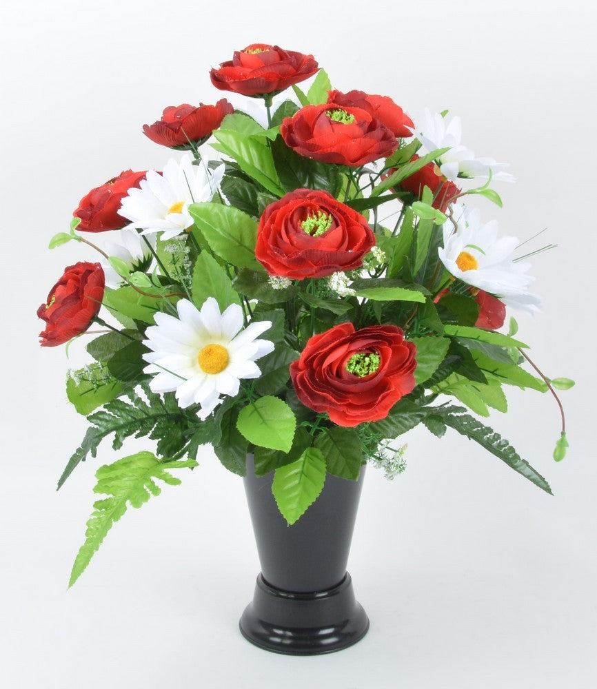 Bouquet de renoncule rouge vif et marguerite