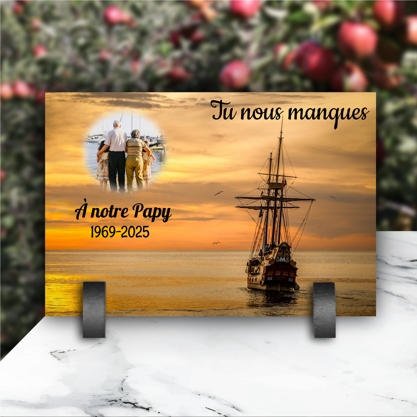 Plaque Funéraire Bateau en Mer