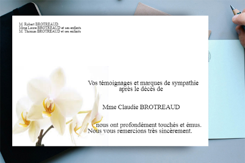 Cartes de Remerciements <br> Décès " Orchidée "