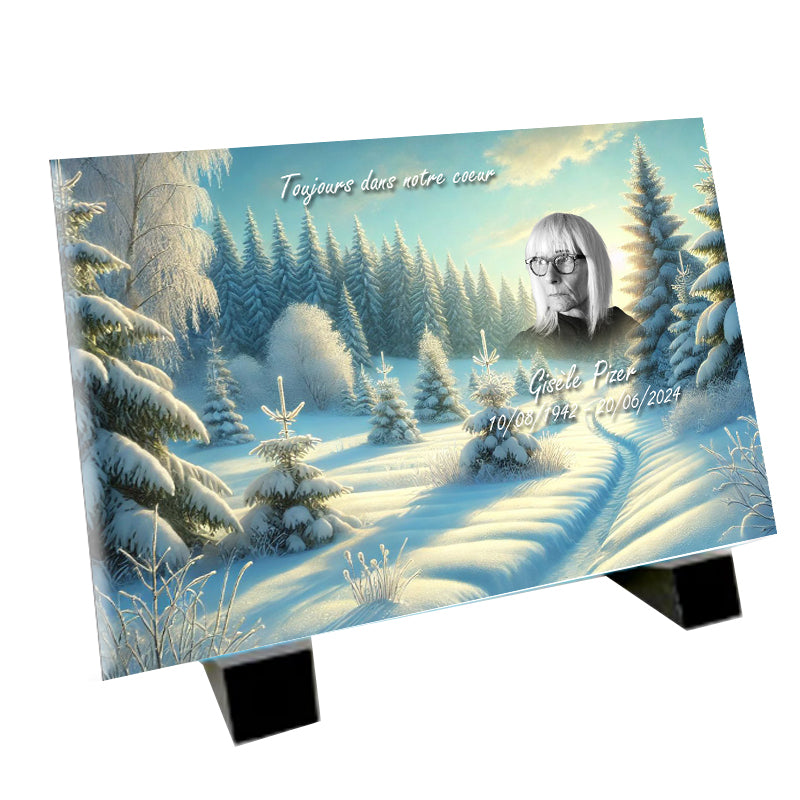 Plaque funéraire Hiver en Chromaflym - Sérénité et Pureté - Les Plaques des Petits Anges

