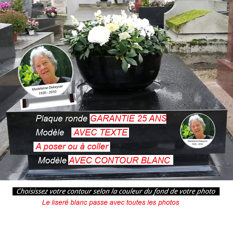 Médaillon photo funéraire avec contour blanc | lesplaquesdespetitsanges.com