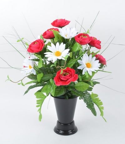 Bouquet de renoncule rouge clair et marguerite