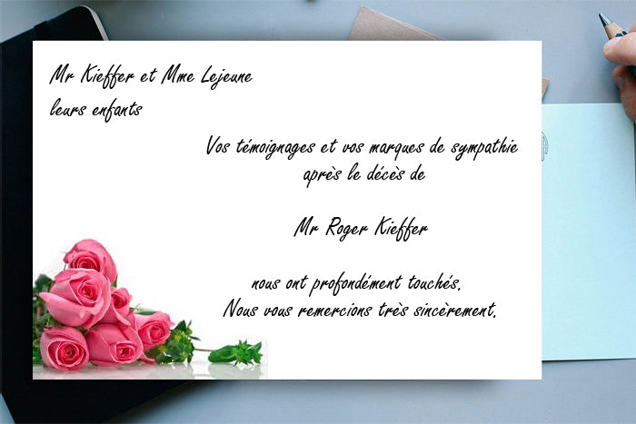 carte remerciement décès, Deuil, bouquet d'œillets pastels rose poudré